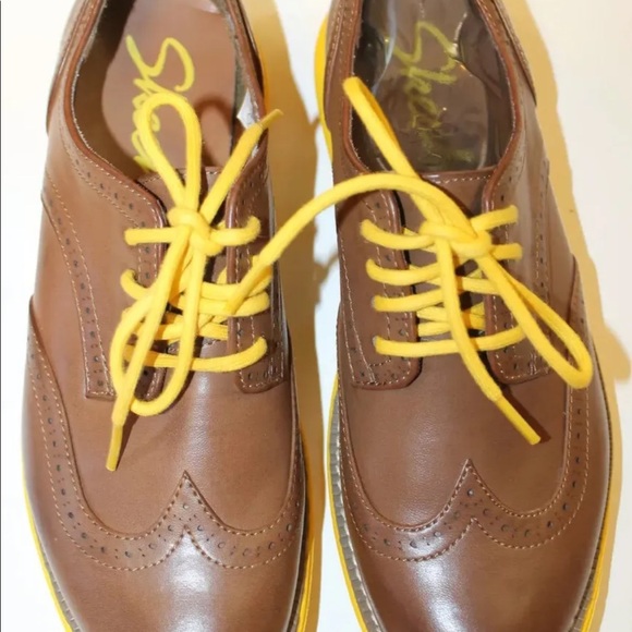 NWT Sketchers Women Brogue Brown W Yellow Sole Lace Up Shoes Light Weight 9.5 - Picture 2 of 10